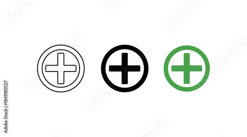 Three circular icons with plus signs