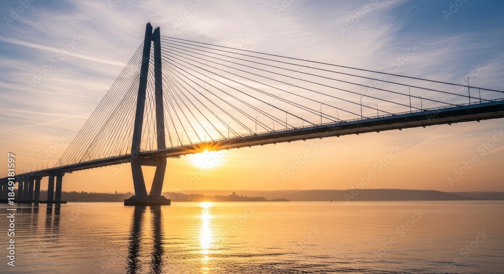 Fototapeta premium bridge over calm water at sunset 