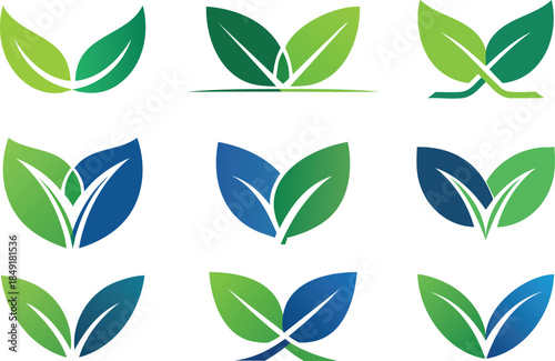 Abstract Green Leaf Eco Nature Logo Set