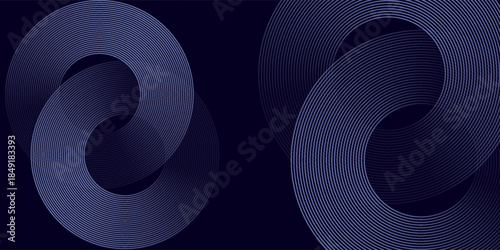 Abstract shining circle lines on dark blue background. Geometric line art design. Modern shiny blue lines. Futuristic technology concept. for posters, covers, banners, brochures, websites, vectors