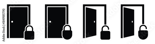 Door locked and unlocked access icon, vector illustration