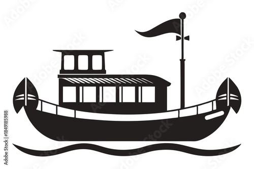 paddle boat silhouette line art vector illustration