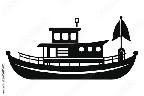 paddle boat silhouette line art vector illustration