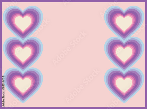 Soft Pastel Layered Hearts Border on Pink Background