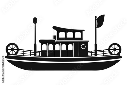 paddle boat silhouette line art vector illustration