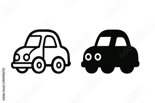 Simple cartoon car icons in black and white, representing contrast and simplicity
