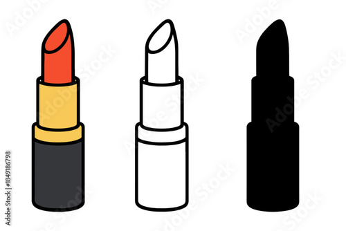 Three lipstick icons: colored, outline, and silhouette for makeup design