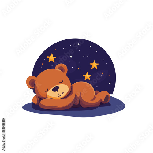 Cute teddy bear sleeping under starry night sky
