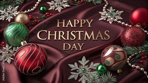 Luxurious Christmas decorations with gold red festive accents.