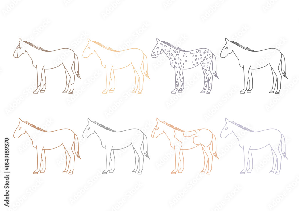 Φωτογραφία 線画の馬の品種ベクターイラストセット