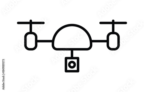 Minimalist Drone Icon with Camera in Simple Line Art Design