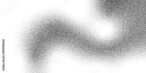 Black stipple flowing line background. Black and white textured spray and sand dust spots. Grainy fluid spots and stains Black dotted flowing dust set. Gradient from dots isolated on white background.