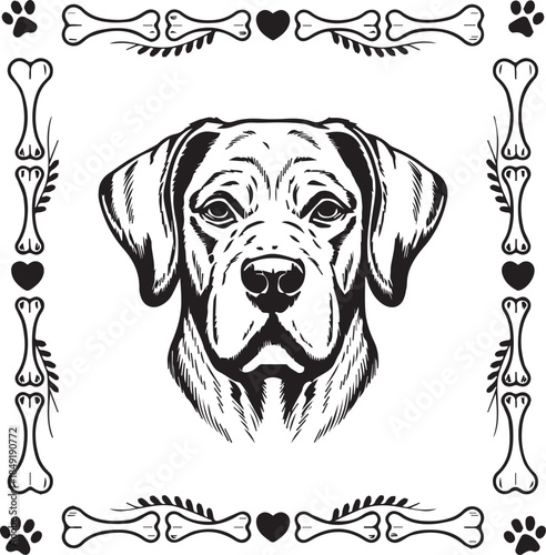 Dog coloring for adults with zentangle stylized black and white outline vector elements