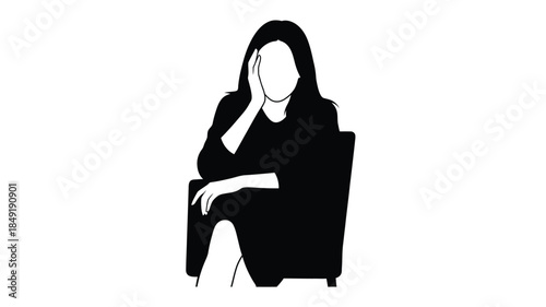 Woman sitting in a chair with head in hand a stark silhouette