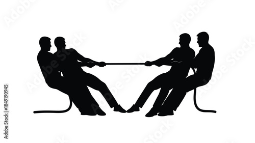 A group of people engaged in a tug of war competition silhouette