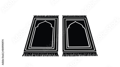 Two black prayer rugs with arched designs a striking silhouette