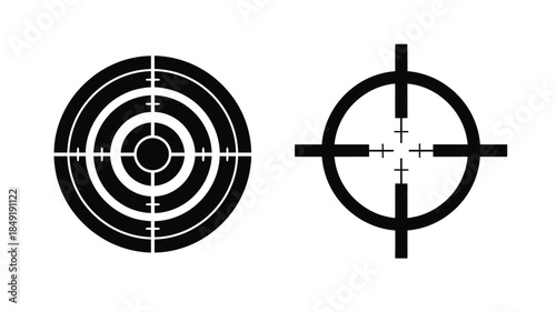 Black target reticles with concentric circles and crosshairs a striking silhouette