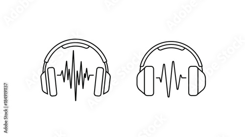 Headphones with sound waves a minimalist line art illustration silhouette