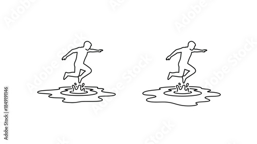 Two figures running through water with splashing effects a bold silhouette
