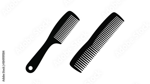 Two black combs displayed diagonally a minimalist graphic silhouette
