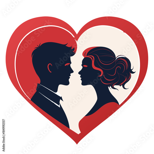 Eternal Love: A silhouette of a couple in love, embraced by a heart, symbolizing the depth of connection and affection, conveying the emotions of devotion and the beauty of relationships.