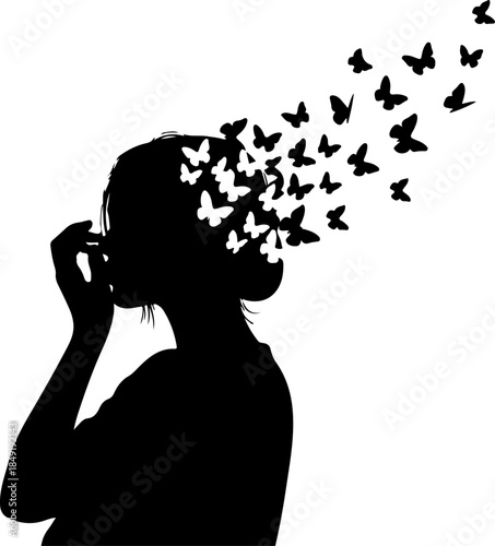 Little Girl Holding Butterfly Balloon Bouquet Illustration