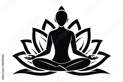 lotus pose silhouette line art vector illustration