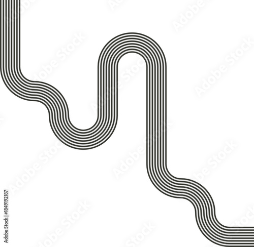 Striped path forming a maze structure with linear continuity and curved directional flow.