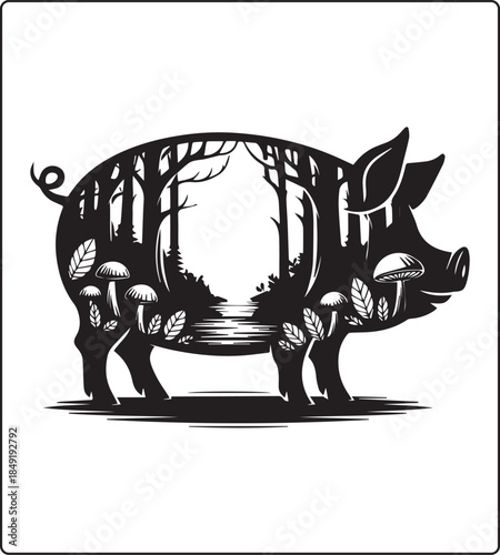 Cute pig with beautiful pattern detailed vector outline illustration coloring page for adults and children