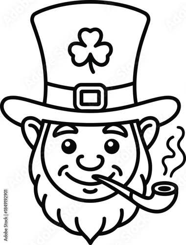 Saint Patrick's Day character leprechaun face with hat and pipe illustration