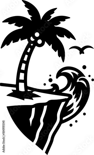 Tropical Palm Wave Ocean Summer Logo