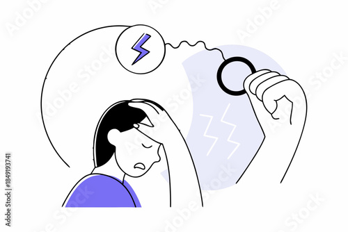 Woman Experiencing Mental Stress and Headache, Anxiety Illustration