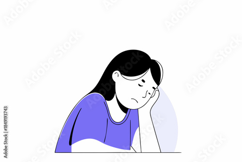 Sad Tired Woman Resting Head on Hand, Emotional Fatigue Illustration