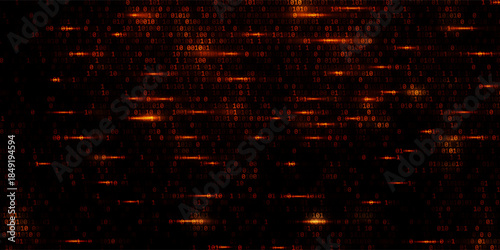 Vector digital code rain in a Matrix inspired futuristic style. High-tech backdrop with glowing binary characters. Binary Software Programming Code Background. Digital Data Technology Concept.