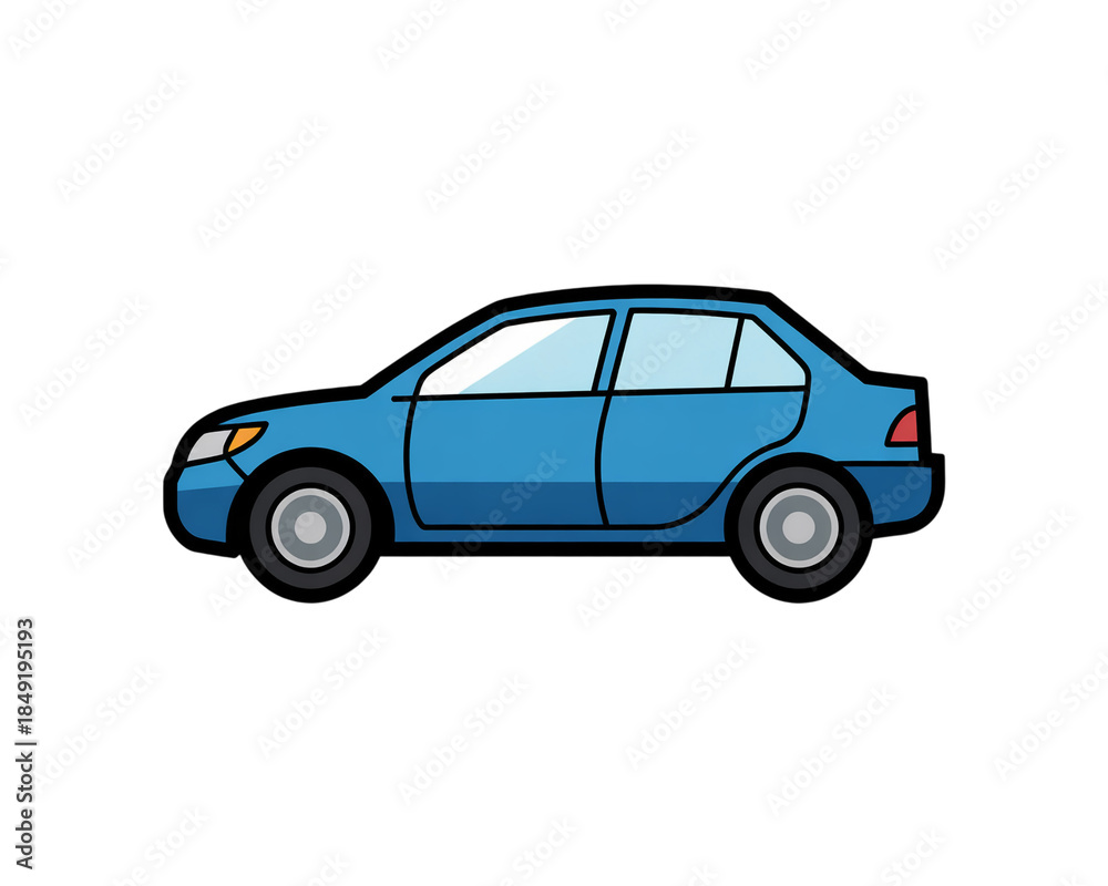 Fototapeta premium Blue Sedan Car Illustration on White Background automobile isolated on a transparent background