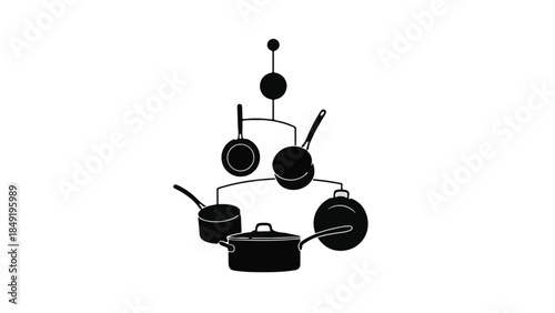 Black silhouette of kitchen cookware on white background