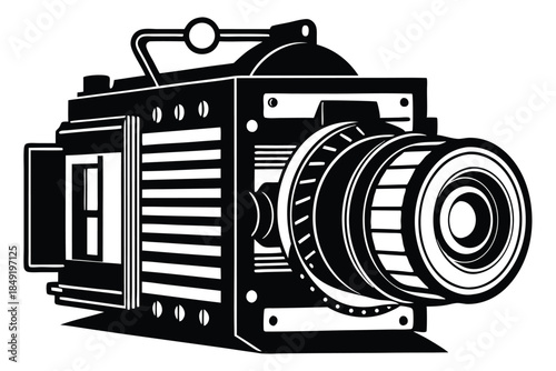 large format camera silhouette line art vector illustration