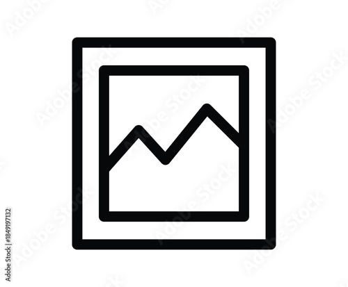 Simple Line Art of Framed Image with Mountain Peaks in Minimal Style