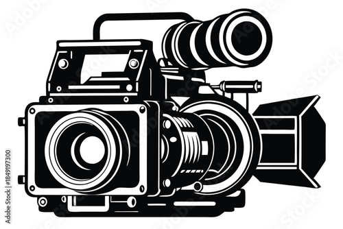 large format camera silhouette line art vector illustration