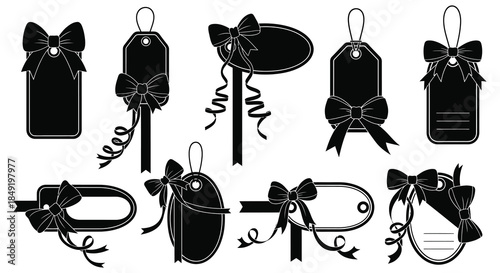 Decorative gift tags with bows and ribbons a collection in striking black silhouette