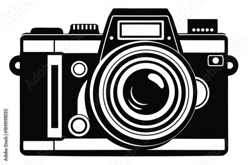 large format camera silhouette line art vector illustration