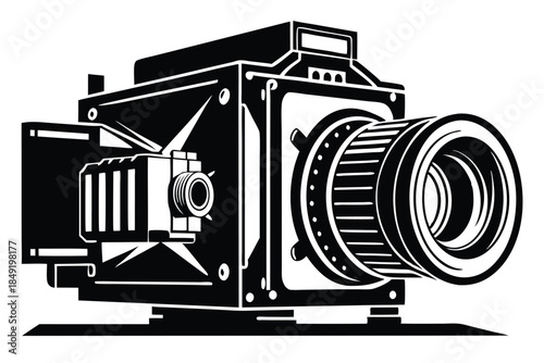 large format camera silhouette line art vector illustration