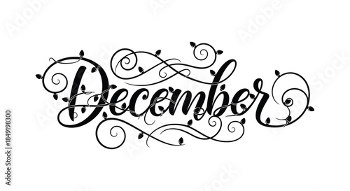 Elegant december calligraphy design with flourishing swirls and decorative elements a striking silhouette