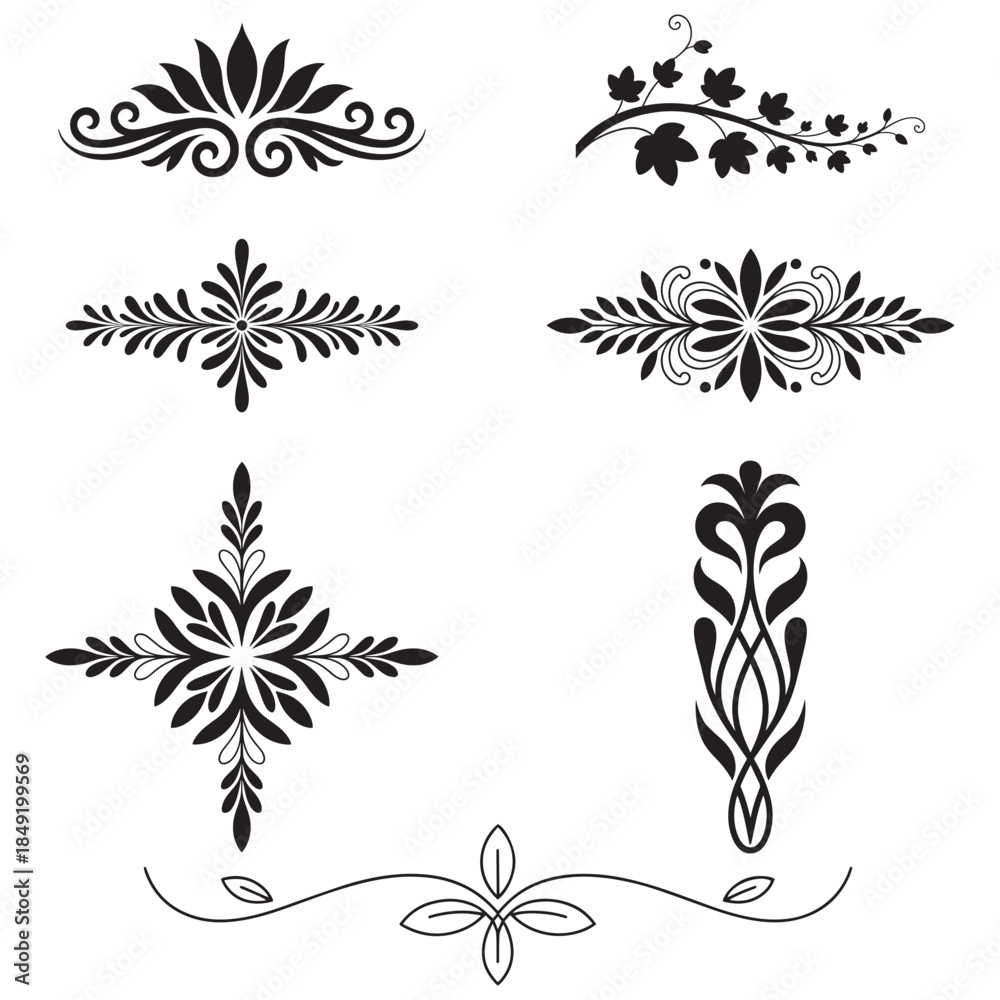 Obraz premium Elegant Floral Divider Ornaments Silhouette Collection Vintage Botanical Designs