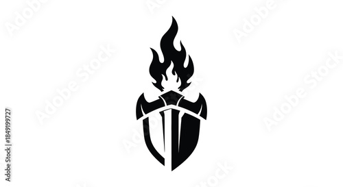 A striking black shield design with a flame crest powerfully representing protection and resilience silhouette