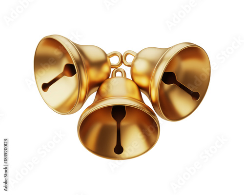 Cluster of Three Golden Bells with Ribbons Keywords: bells, golden bells, gold, brass, metal isolated on a transparent background