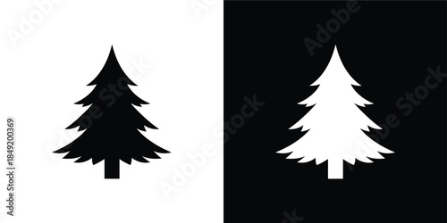 Dense Evergreen Spruce Tree Silhouette Set, Minimalist Pine Icons for Nature and Winter Forest Design