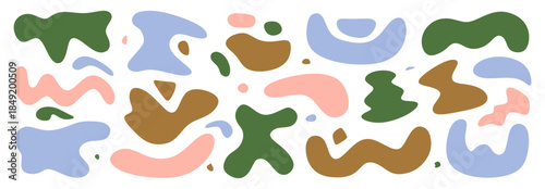 Set of abstract organic fluid shapes. Hand drawn modern liquid forms isolated on white background. Natural curvy design elements. Collection irregular wavy shapes. Flat vector illustration