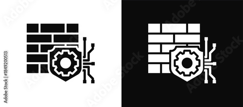Firewall Configuration icon set black and white