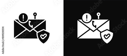 Phishing Prevention icon set black and white